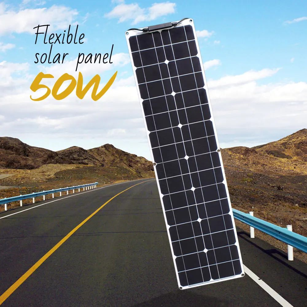 Multipurpose 50w 100w flexible solar panel monocrystalline silicon module for boat, car, camper, yacht, 12V battery charger