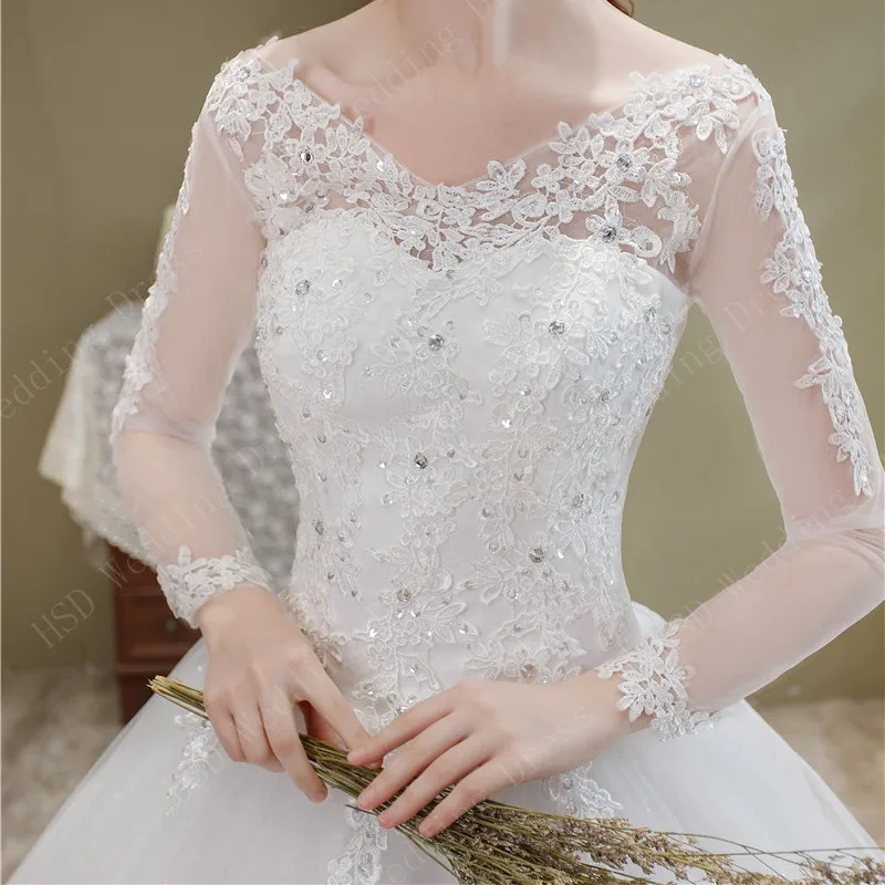 Свадебное Платье Embroidery Custom Pluse Size Wedding Dress Long Sleeve Train Real Vedio Gown V Neck Elegant Vestido De Noiva