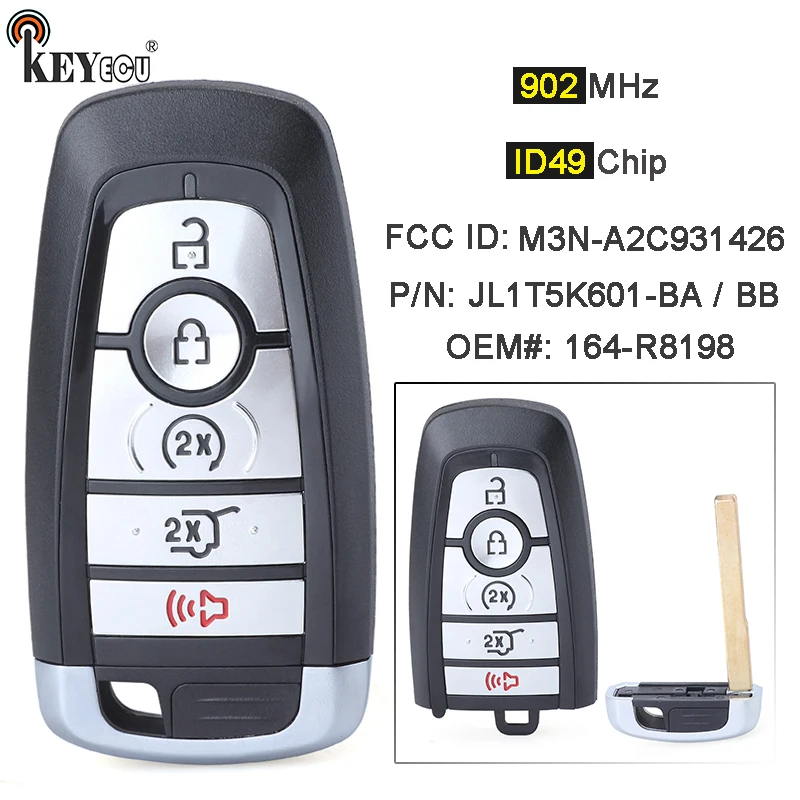 

KEYECU 902MHz ID49 Chip 164-R8198 M3N-A2C931426 JL1T-15K601-BA / BB Smart Remote Key Fob for Ford Explorer Expedition Edge