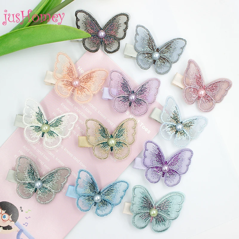 12PCS Handmade Embroidery Butterfly Hair Clips 50mm Fashion  Embroidered Butterfly Hairclips for Wedding Bridal Party Decoration