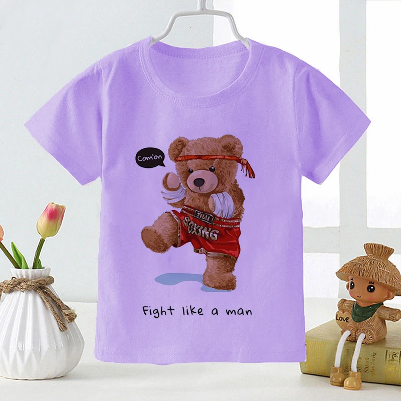 

New Summer Children's Boys And Girls Summer Tee Cartoon Cute Bear Printed Casual Fashion Children's Short-Sleeved T-shirt Top