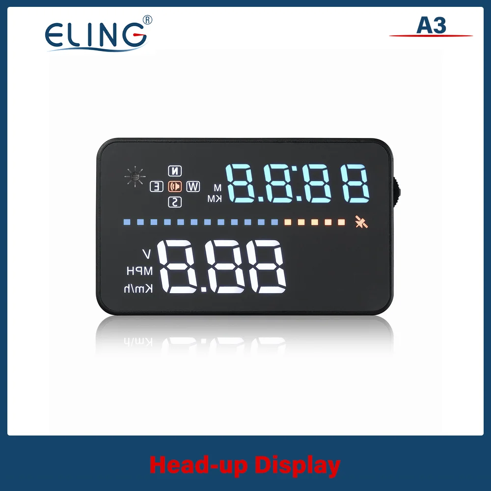 

ELING A3 Head Up Display GPS System Digital Speed Display MPH/KMH Over Speed Compass with Alarm for All Vehicles