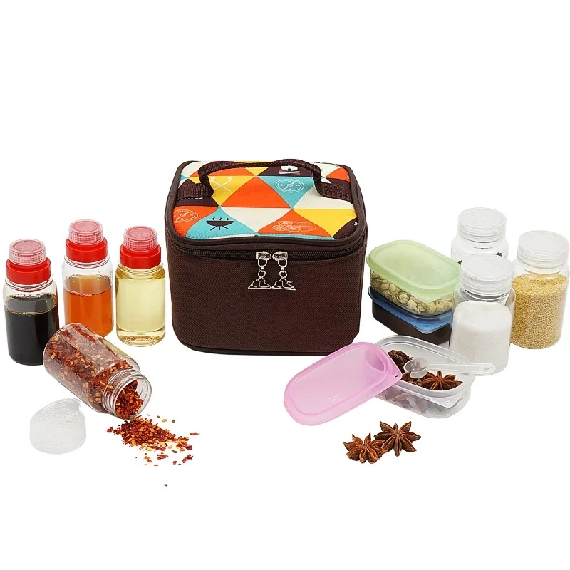 

10Pcs Outdoor Seasoning Bottle Set Grilling Spice Jar Condiment Pepper Salt Bottle with Storage Carry Bag Portable Camping Tools