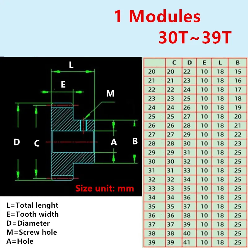 1 Modules 30T-39T Tooth Bore 4 5 6 6.35 7 8 10 12 14 15mm Aluminum Alloy Precision Model DIY Small Modulus Gear