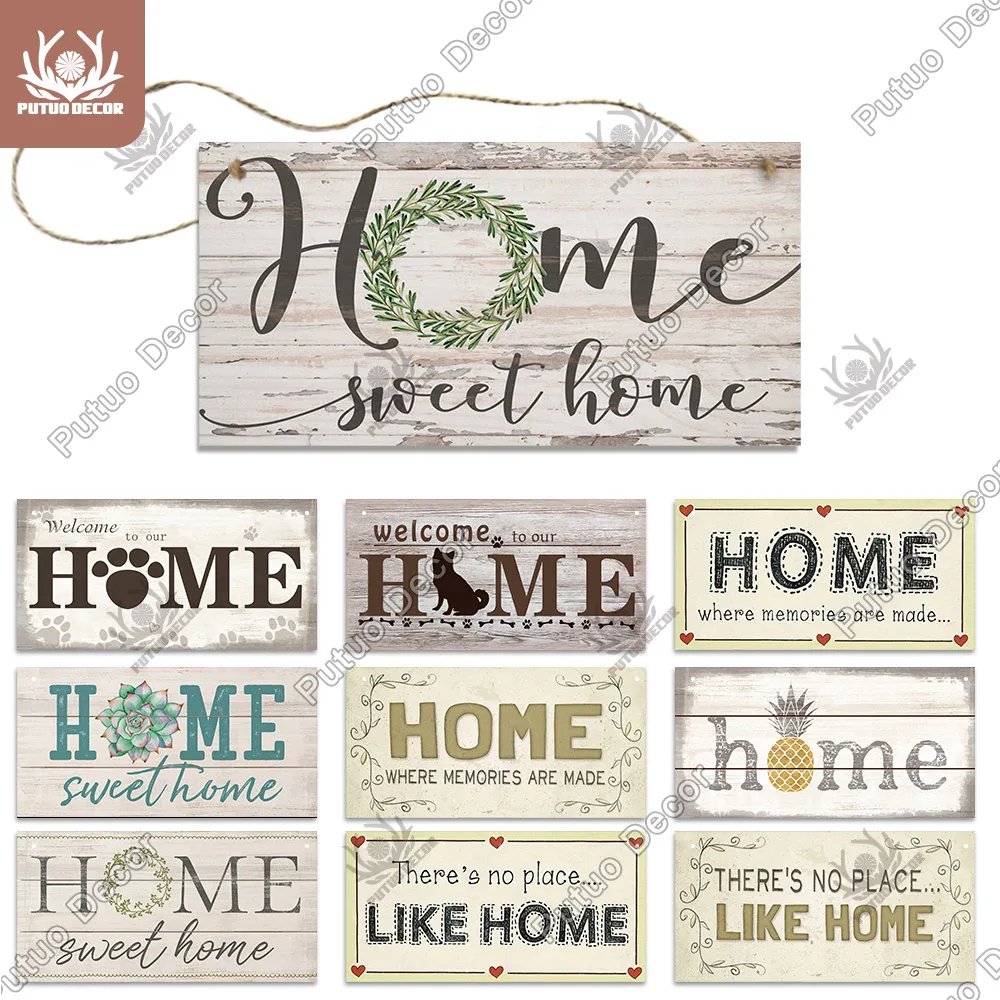 Putuo Dekor-Holz hängende Zeichen, Familien schild, Plakette Holz für Wohnkultur, Geschenke für Wohnzimmer, Tür dekoration