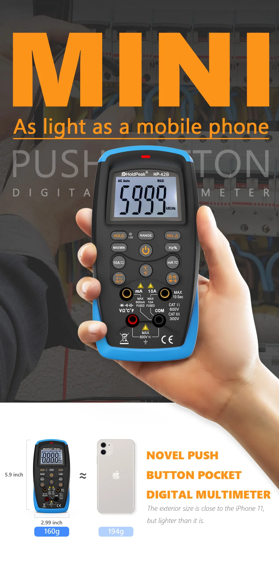 Digital Multimeter TRMS 6000 Counts Voltmeter Ammeter Ohmmeter for AC DC Volt &Current, Ohm,Capacitance,Temp,Hz and Diode Tester