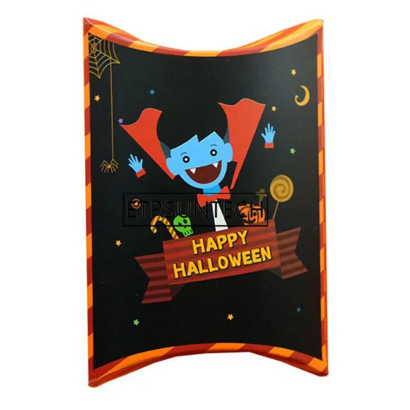 500pcs Cartoon Halloween Candy Pillow Box Pumpkin Vampire Case Packaging Gift Box DIY Party Decorative Paper Bag Baking