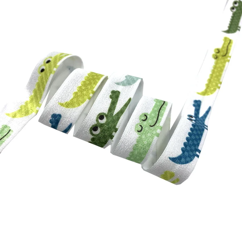 10Y 15mm Rabbit Crocodile Elephant Print Animal Fold Over Elastic Ribbon For Sewing Hair Tie Strap Backpack Decoration Accessory