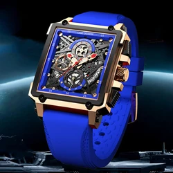 LIGE Fashion Waterproof Men Watch Top Brand Luxury Silicagel Square Large Dial Casual Sport Quartz Chronograph Relogio Masculino