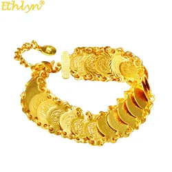 Ethlyn Coin jewelry Gold Coin Bracelet Bangles for Women Islam Muslim Dress Bracelet Arab Middle East Wedding Gift B232