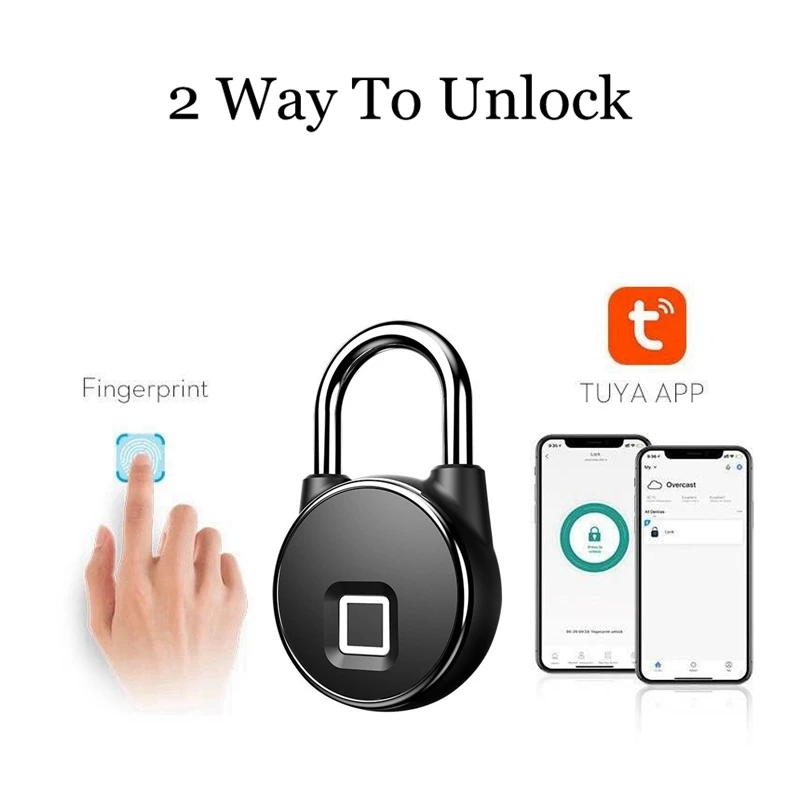 Tuya Smart Lock Fingerprint Padlock Smart Padlock Cabinet Lock Dormitory Anti-Theft Lock USB Rechargeable Security Keyless Lock