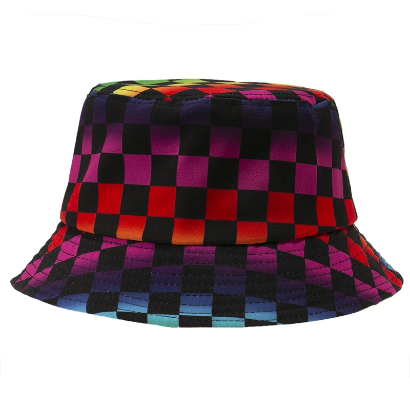 FOXMOTHER New Punk Bob Panama Casquette Gorras Caps Rainbow Multicolor Plaid Check Women Bucket Hat Men Hip Hop Gorro