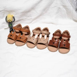 Summer Genuine Leather Boys Sandals Cartoons Bear Rabbit Open Toe Girl's Fashion Shoes For Party Children's Beach Sandals