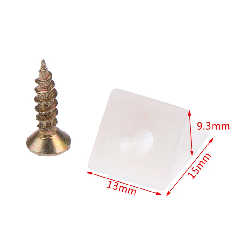 Bloque de soporte de esquina de plástico para muebles, ángulo de 45 grados, Panel trasero de armario con tornillos, 15x13x9,3mm, 20 unidades por lote