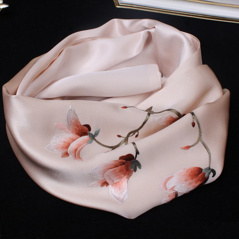 Suzhou haft prezent biznesowy jedwab szalik damski jedwabny chustka haftowana Magnolia w stylu etnicznym szal Suzhou Silk