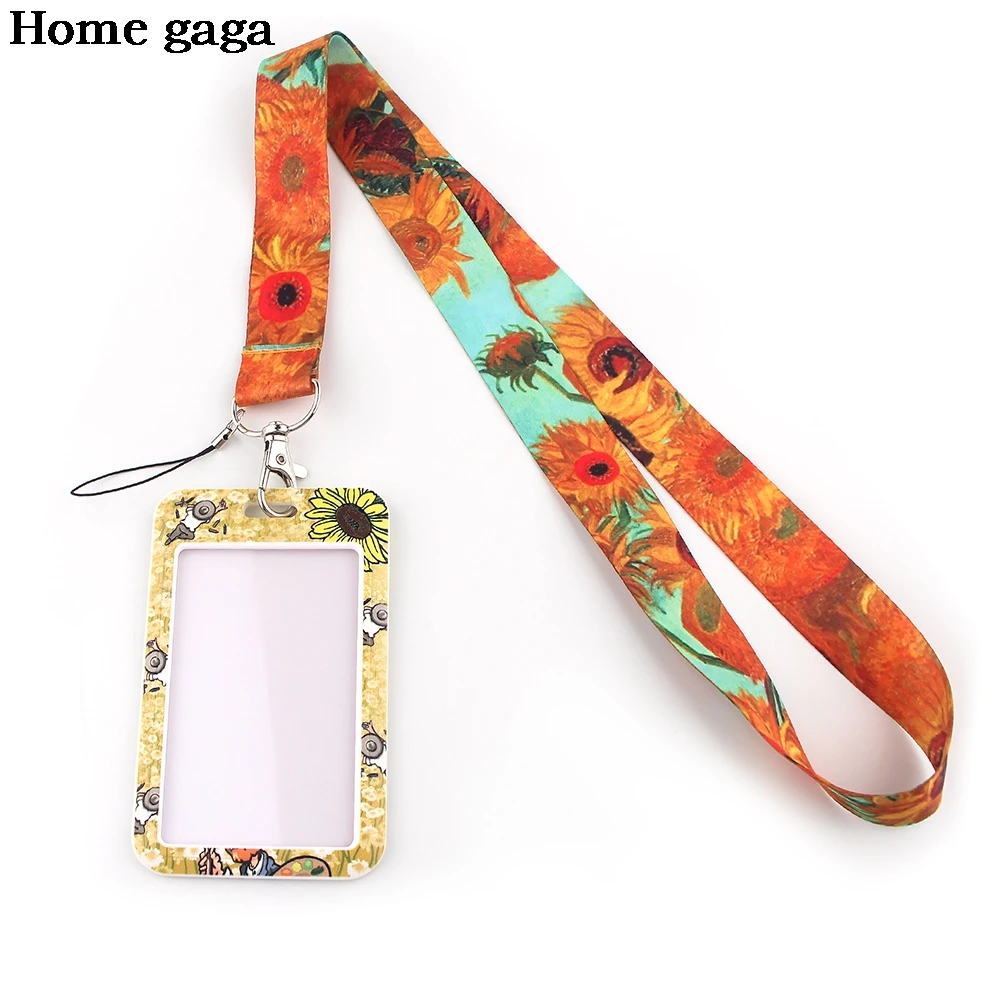 DB142 Homegaga Sunflower Art Neck Strap Lanyards ID Badge Card Holder Keychain Cell Phone Strap Gift Ribbon Webbing Necklace