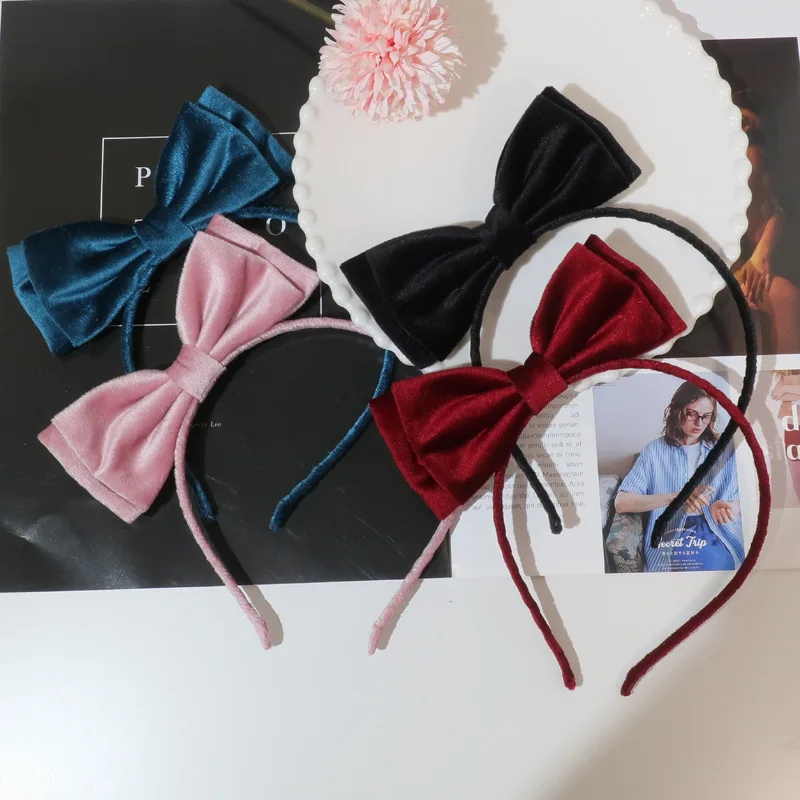 

20pcs Double Layers Velvet Bow Hairbands Solid Big Bowknot Hard Headbands Princess Headwear Girls Boutique Hair Accessories