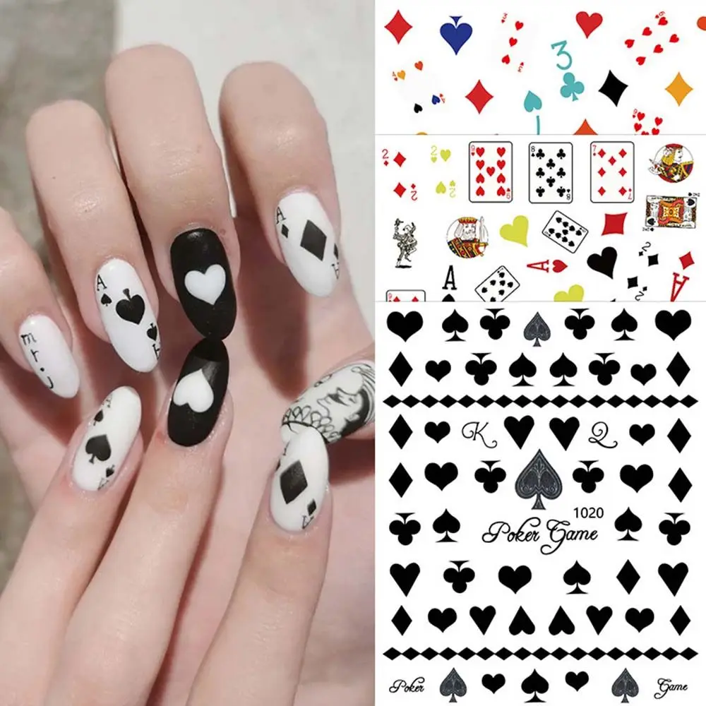 3D Interessante Moda Decalques Jogando Cartas Design DIY Decoração de Unhas Poker Nail Art Adesivo Manicure