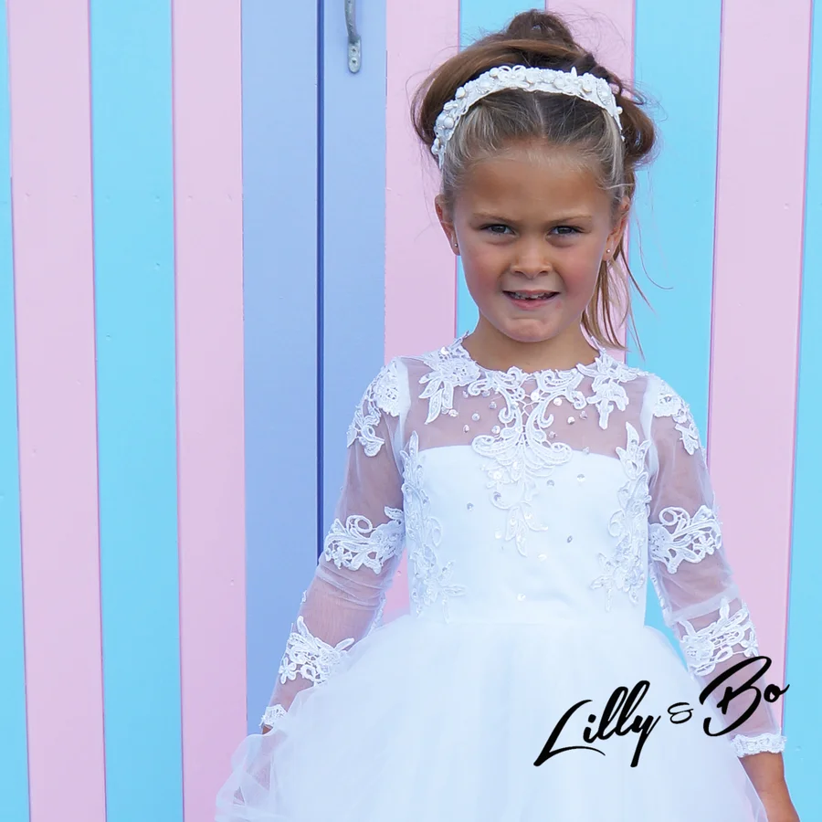 Spring Girls Little Babys lunghezza del pavimento pizzo Allpiques morbido Tulle bianco abito da prima comunione пл"я для девочек-цветочниц