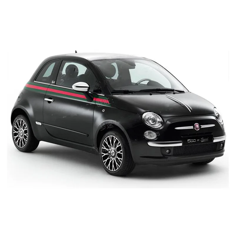 Classic Green and Red Colored Long Surround Line Stripe Vinyl Graphics Decal Sticker Wrap Kit Accessories for Fiat 500