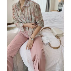 2023 Women Floral Printed Chiffon See Through Shirts Blouses Woman Top Clothing Oversize Cardigan Tunics New Elegant Tropical