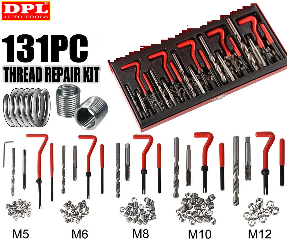 131 Pcs Engine Block Restoring Damaged Thread Repair Tool Kit M5 M6 M8 M10 M12 Professional