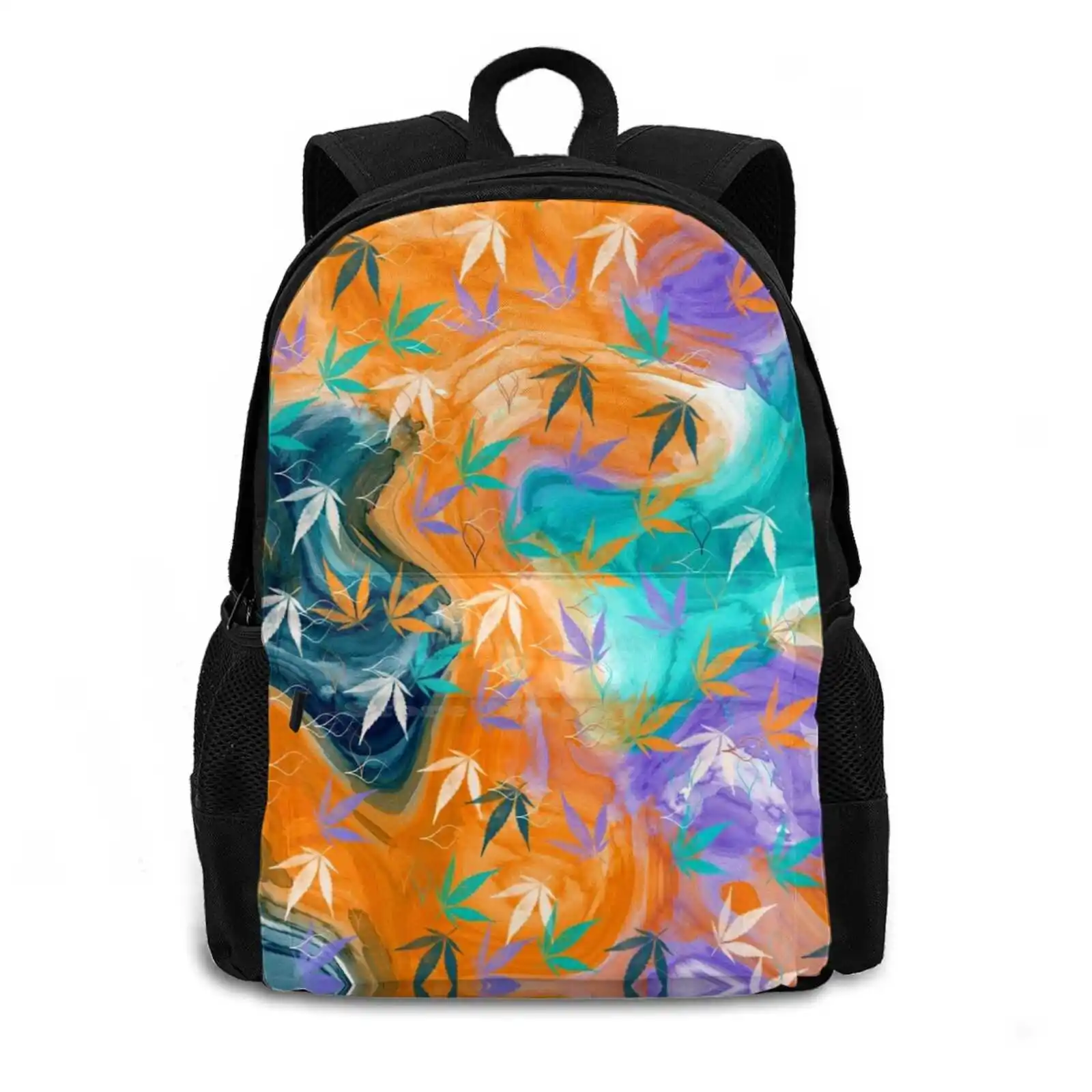 Orange Teal Pattern 3d Print Design Backpack Casual Bag Floral Flower Hibiscus Bloom Tropical Pattern Patterns Petals