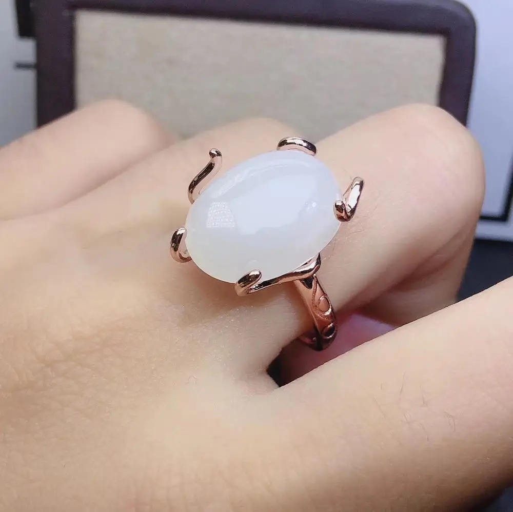 KJJEAXCMY fine jewelry 925 sterling silver inlaid Natural White jade pendant ring exquisite ladies suit support detection trendy