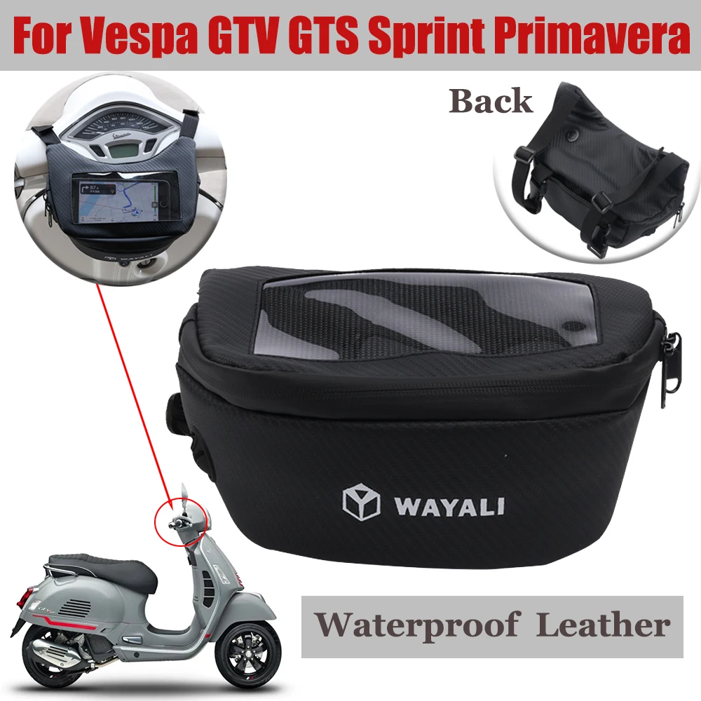 

For Vespa LXV GTS GTV 125 150 250 300 Scooter Motorcycle Leather Storage Bag Multifunction Waterproof Phone Navigation Pocket