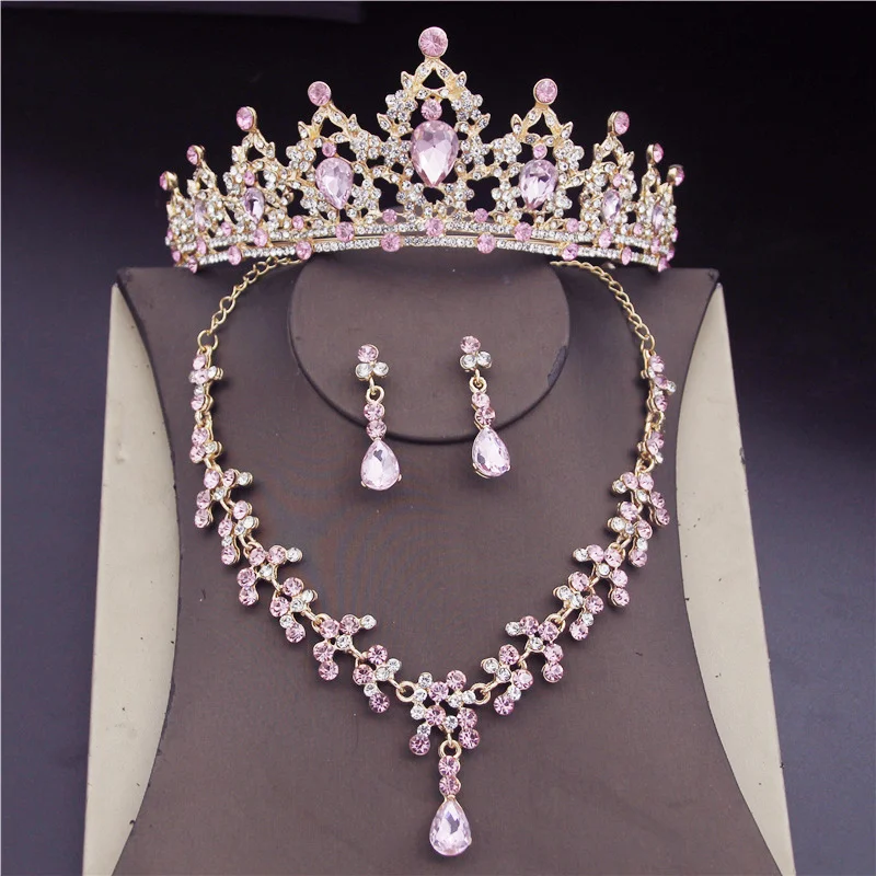 Crystal Bridal Jewelry Sets for Women Fashion Tiaras Earrings Necklaces Set for Bride Crown Necklace Wedding Jewellry Set