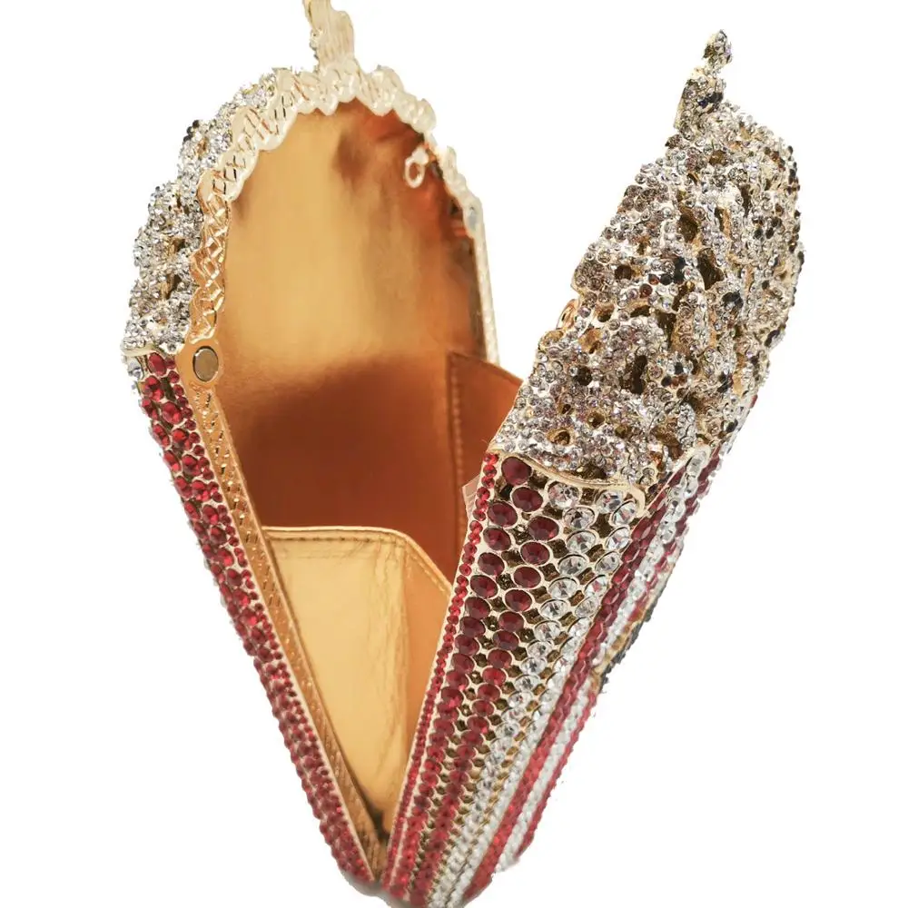 Woman bag good Quality handwork Metal Evening Clutch Handbag Crystal Rhinestone Purse French fries Diamond Clutch Bags popcorn