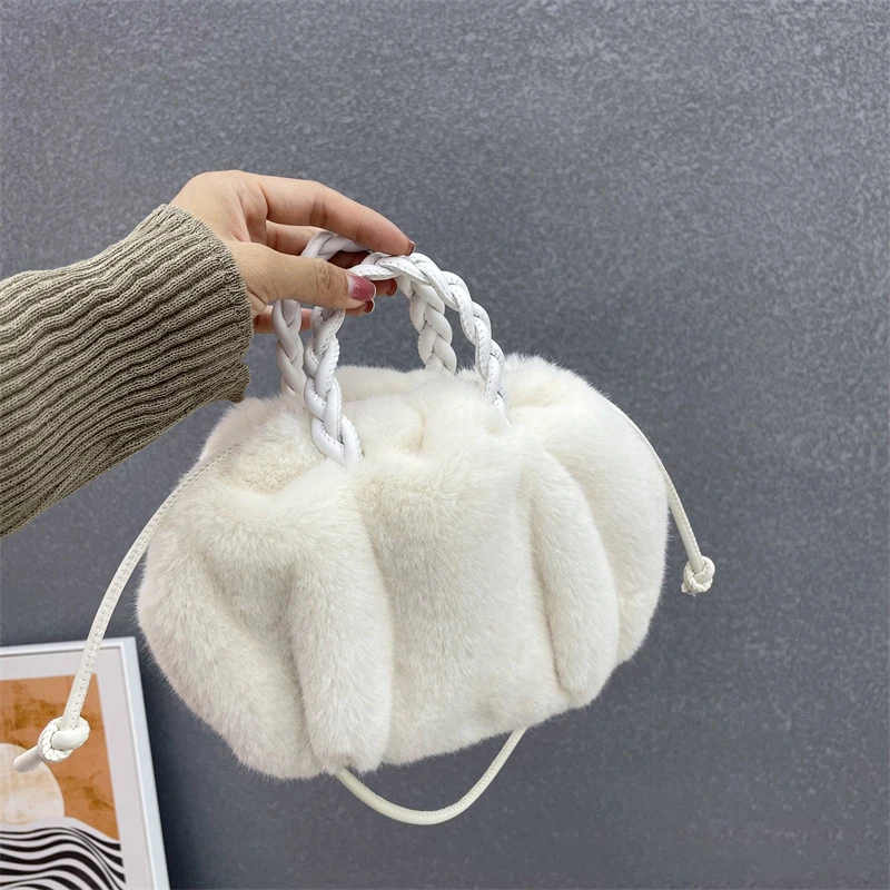 Solid Color Pleated Tote Bag Fashion High-quality Soft Plush Women\'s Designer Handbag Travel Shoulder Bags Pumpkin Armpit Bags