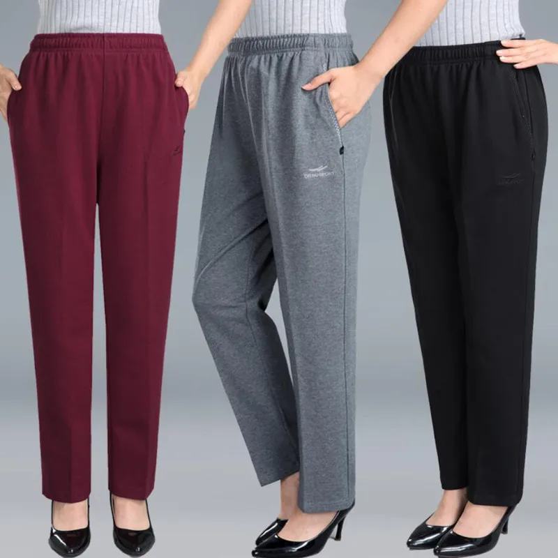 

Spring Autumn Pure Cotton Middle-Aged Women Trousers sweatpants Mother High Waist Casual Straight Pants Pantalon Femme s1709