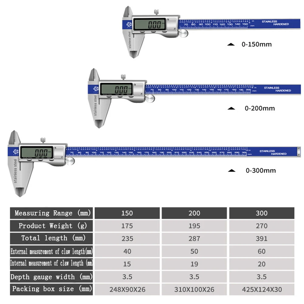 Calipers Digital Vernier Caliper 0-150mm 0-200mm 0-300mm LCD Stainless Steel Electronic Gauge Measuring Tools