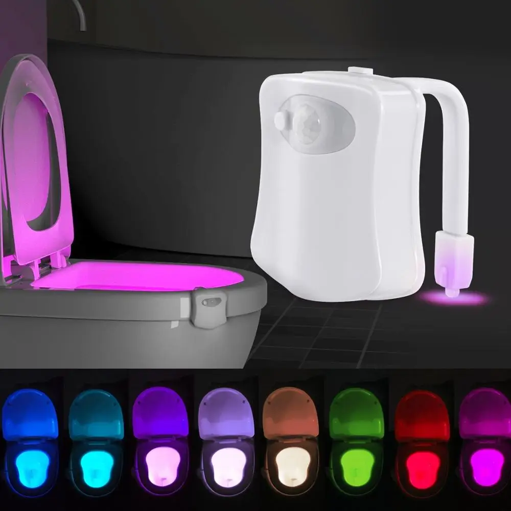 Lampu Toilet Duduk AKTIF Gerak Led 8 Warna Lampu Mangkuk Toilet dengan Dua Mode Sensor Gerak Lampu Malam Kamar Kecil LED