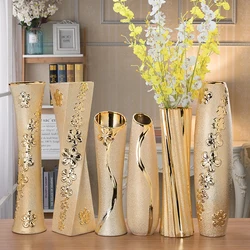 European Fashion Modern Ceramic Vase, Desk Accessories, Crafts, Flower Pot, Porcelain Golden Vase, Home Decor Furnishing