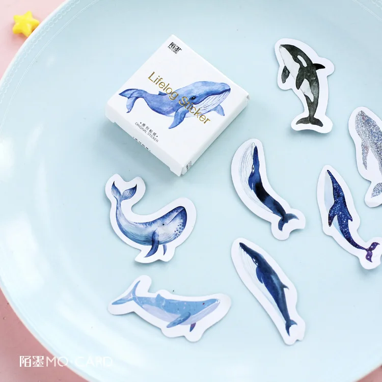 45 Pcs Ocean Whales Mini Paper Stickers Cute Watercolor Blue Whales Decals For Laptops Phones Scrapbook Planners Kids Craft