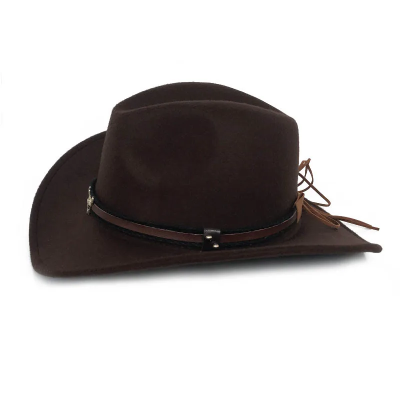 New West Cowboy Hat Fashion Imitation Wool Felt Hat Metal Bull Head Decoration Sombrero Western Men Women Cap Black Brown