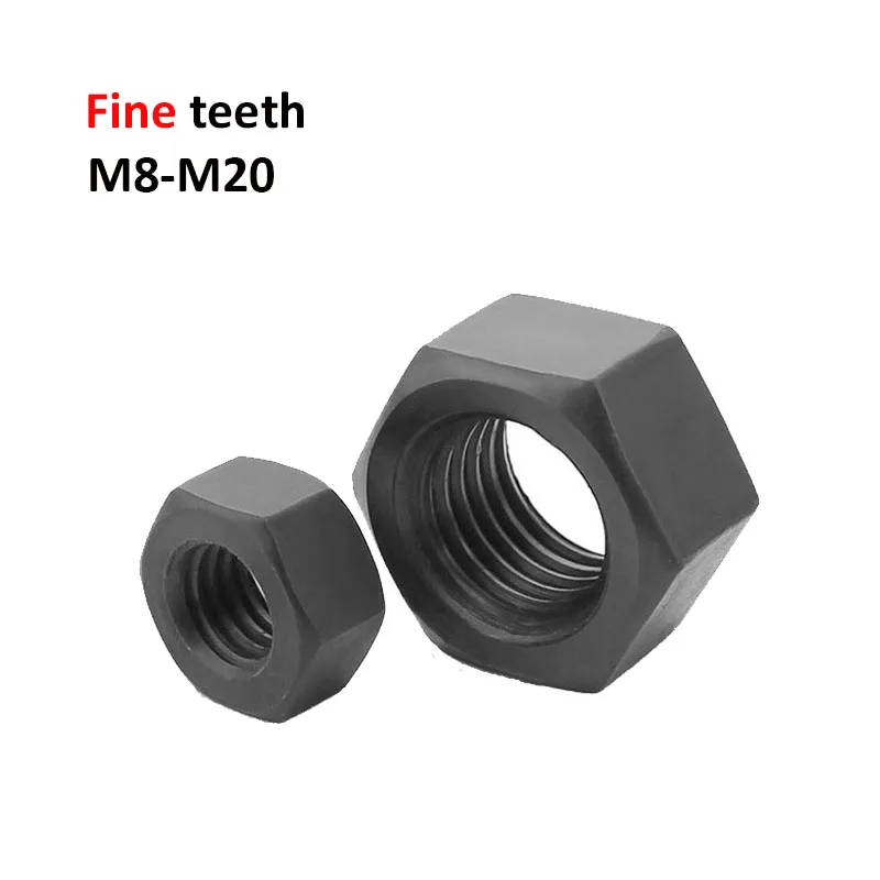 Black Fine Thread Hex Nuts M8x1.0 M10x1.0 M10x1.25 M12x1.0 M12x1.25 M12x1.5 M14/M16/M18/M20x1.5 GB6170 Grade8.8 Carbon Steel Nut