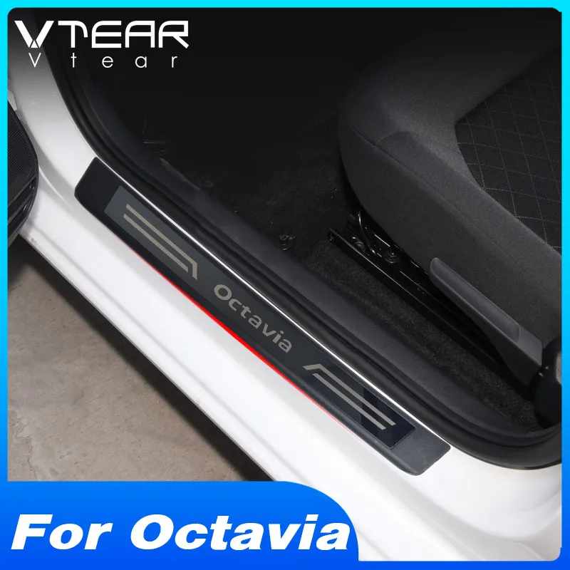 Vtear For Skoda Octavia A7 A8 Door Sill Guard Sticker Film Anti Scratch Kick Styling Protector Pedal Strip Cover Accessories