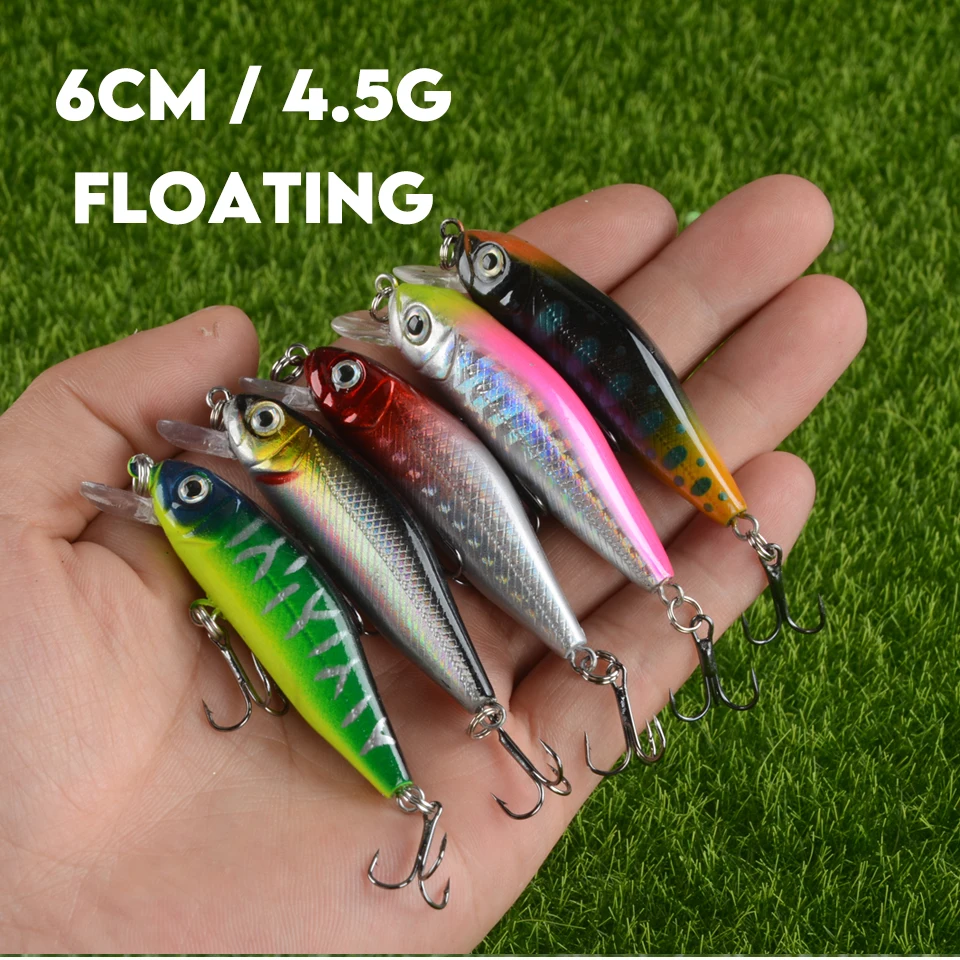 LINGYUE 60MM 4.5G Floating Minnow Hard Artificial Bait Topwater Wobblers 3D Eyes Fishing Lure For Bass Pike Pesca