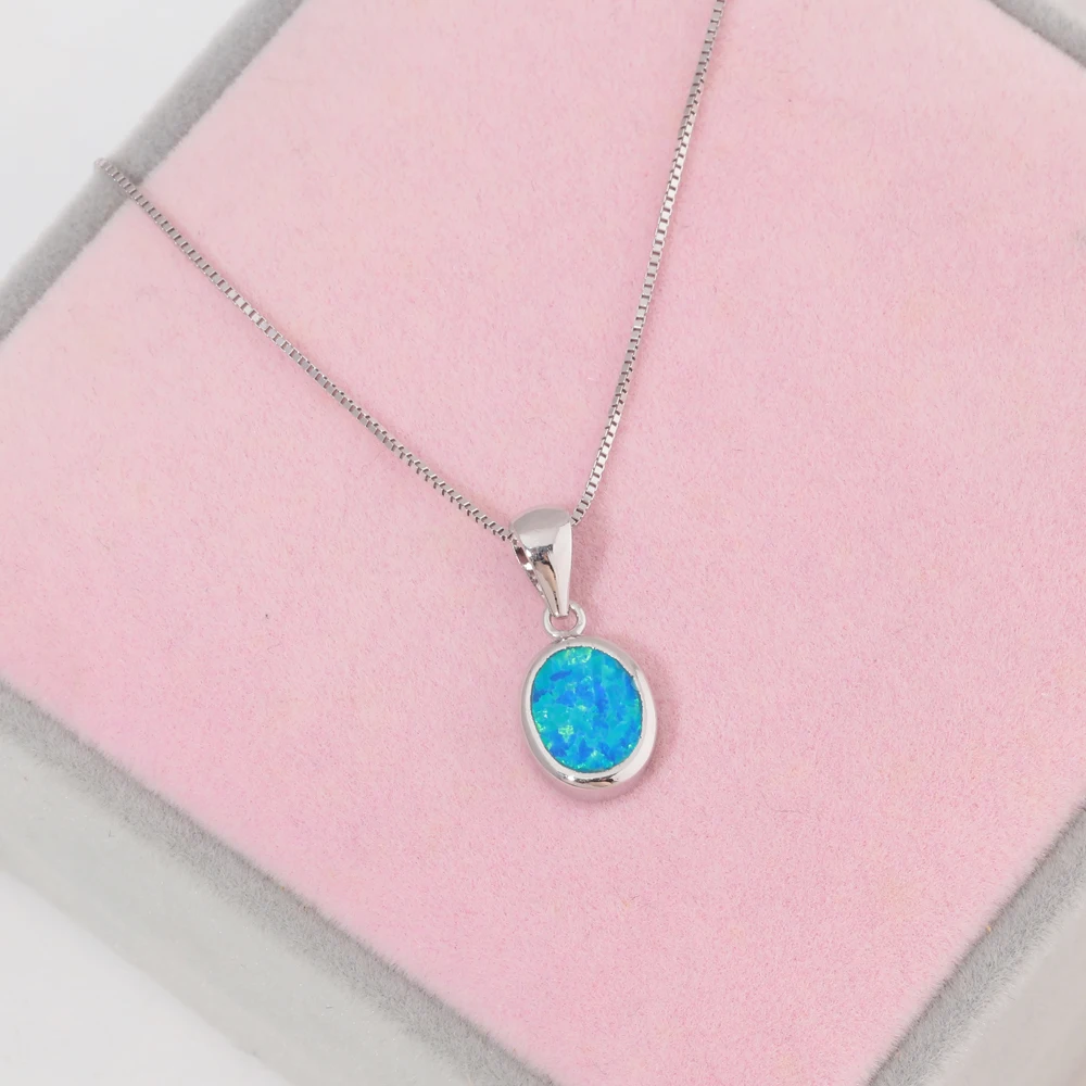 CiNily  Silver Plated Fire Opal Pendant Ocean Blue Round Charm Fashion Party Jewelry Valentines Gift for Girl Women 20mm