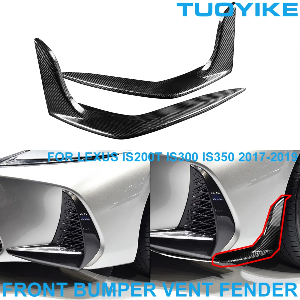 

Car Styling Real Dry Carbon Fiber Front Bumper Vent Fin Fender Splitter Trim Cover Sticker For Lexus IS200T IS300 IS350 2017-19