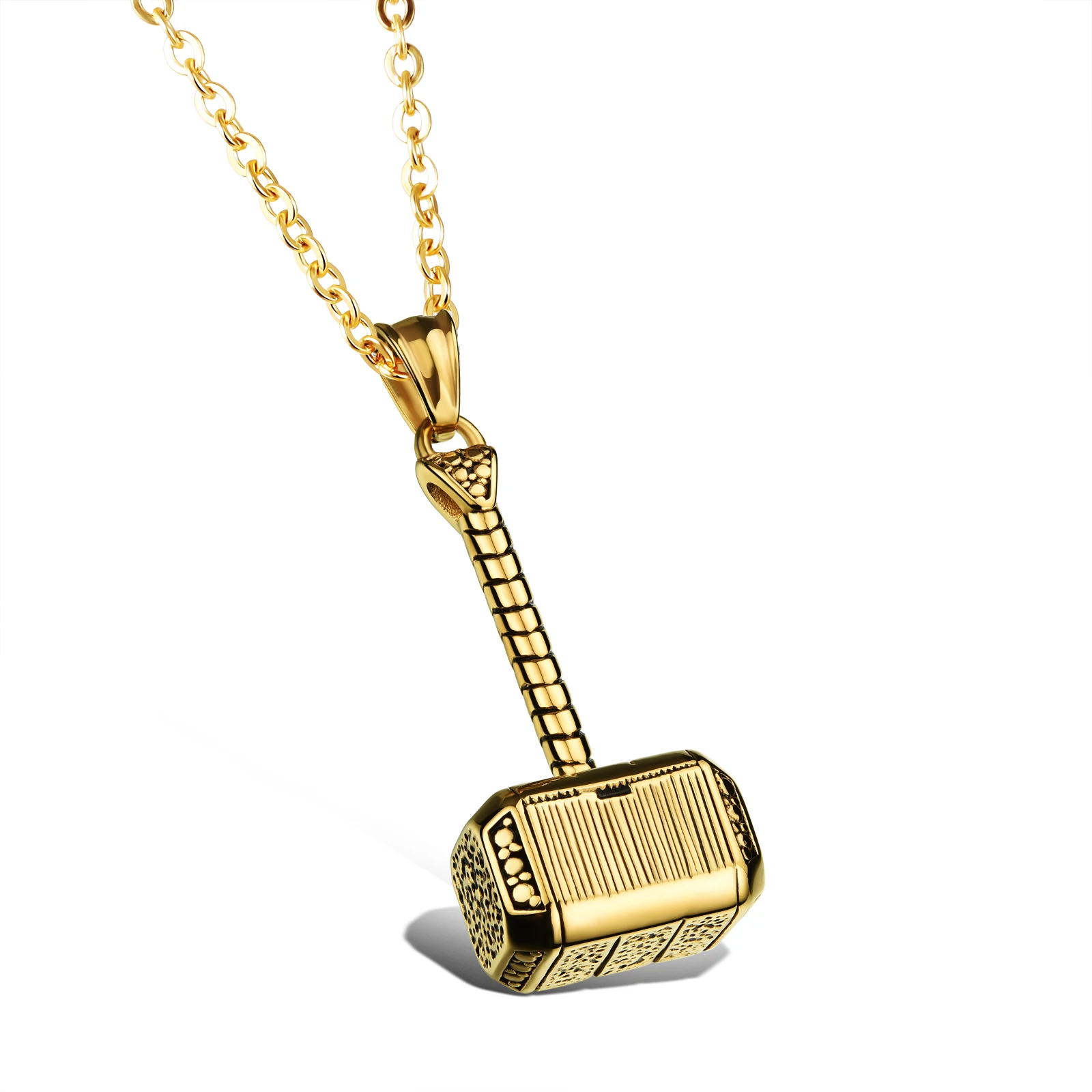 Stainless Steel Gold Color Chain Viking Thor Hammer Pendant Necklace for Men Women Vintage Jewelry