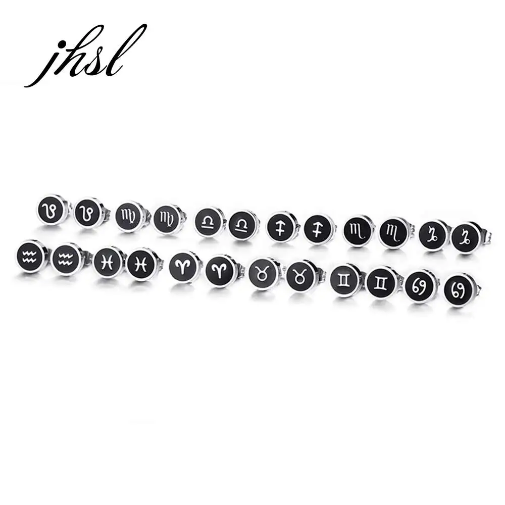 12 Styles Zodiac Astrology Stud Earrings for Men Stainless Steel High Polishing Good Quality Fashion Jewelry Aries Virgo Libra