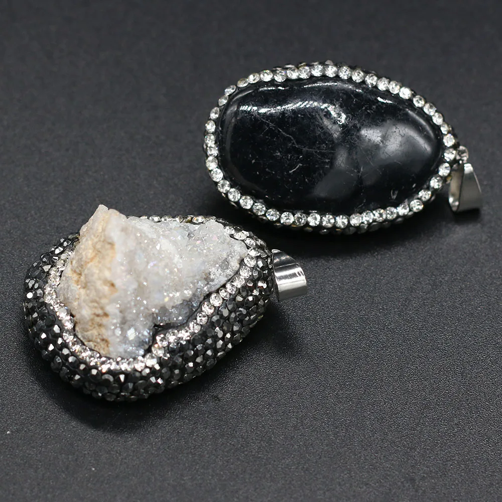 Natural Stone Pendant Irregular Shape Crystal Set Drill Exquisite Charm for Jewelry Making DIY Necklace Earrings Accessories