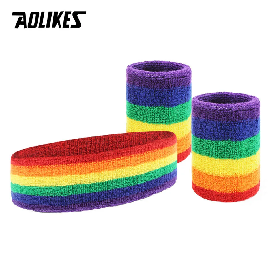 AOLIKES Elastic Cotton Sweat Headband Yoga Running Fitness Sweatband Headband Hair Bands Head Sweat Band with wrist support