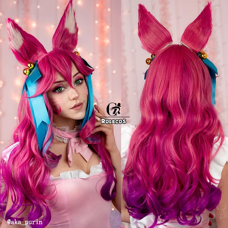 ROLECOS Zsargon Szellem Virágzás ideje ahri cosplay Paróka Műkődés Zsargon ahri cosplay Paróka headwear Nők cosplay Szintetikus stv Paróka Gabalyodik Ellenálló