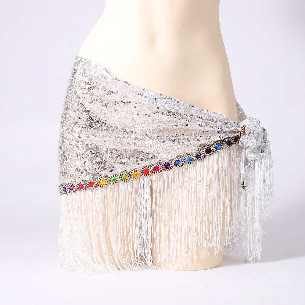 Embroidered Shawl Tribal Belly Dance Gypsy Sparkly Sequins Hip Scarf Fringes Belt for Belly Dancer