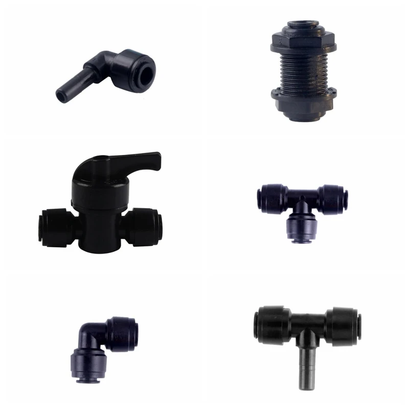 6.5mm Black RO Water Fitting 1/4 Straight Elbow Tee POM Coupling Hose PE Pipe Glass Bulkhead Connector Water Filter Parts